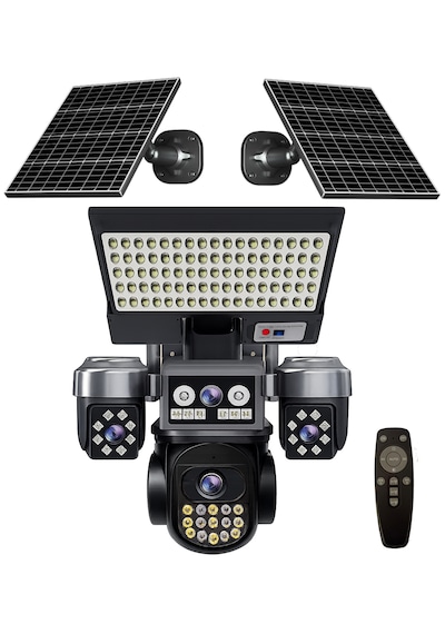 O-kam Ok334 Premium 12mp 4 Kameralı 4g 3 Solar Panel Aov Gece Görüş Sesli Konuşma Akıllı Kamera Ve Kumandalı Projektör Turkcell Sim Kart