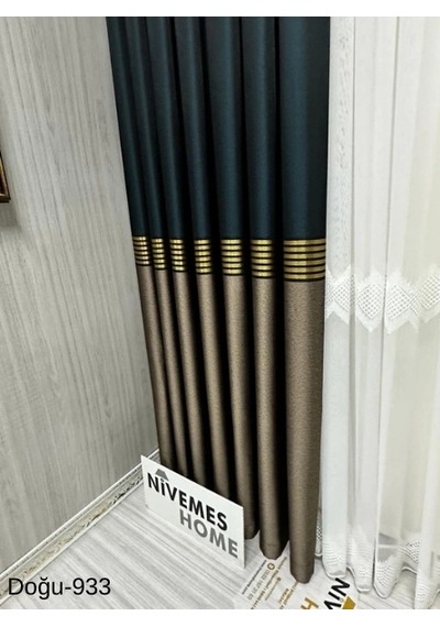Nivemeshome Doğu Zümrüt Yeşili - Gold Ft671536 V-933 1/3 Sık Pileli Fon Perde Apm