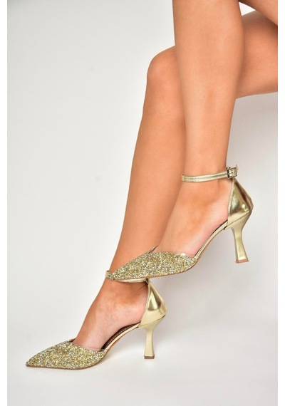 Fox Shoes U614633414 Altın Sim Kalın Topuklu Abiye Ayakkabı Altın