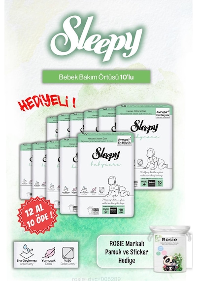 12 Al 10 Öde Sleepy Babycare 10'lu Bebek Bakım Örtüsü Ve Rosie Pamuk Hediye Diğer