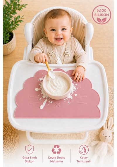 Siliconly %100 Silikon Bebek Beslenme Matı Kolay Temizlenebilir Mama Altlığı Pembe