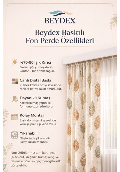 140x260 Ölçüsünde 2 Adet Bohem Fon Perde. Boho Tarz Koleksiyon Ürünü. Çok Renkli Haki