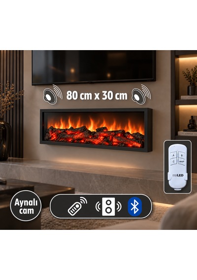 Dekoratif Elektrikli Bluetoothlu Yapay Şömine 80x30x15