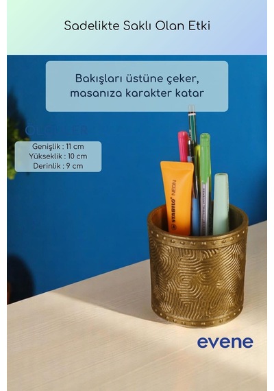 Kalemlik Masa Kalemliği Organizer Kalemlik Altın Eskitme Renk Model 82 Çok Renkli