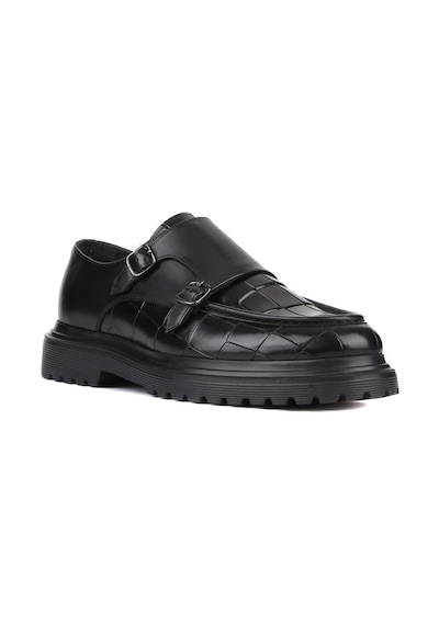 Shoetyle - Siyah Croco Deri Tokalı Erkek Klasik Ayakkabı 250-1616-763 Siyah