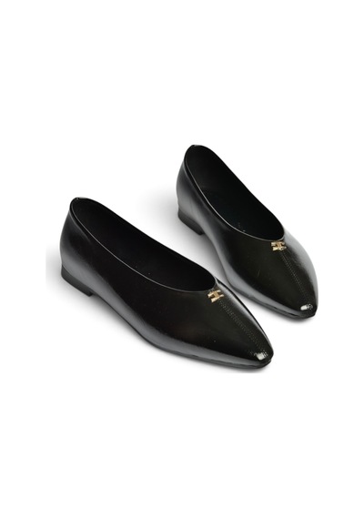 Fox Shoes Z820402060 Siyah Rustik V-kesim Küt Burun Kadın Babet