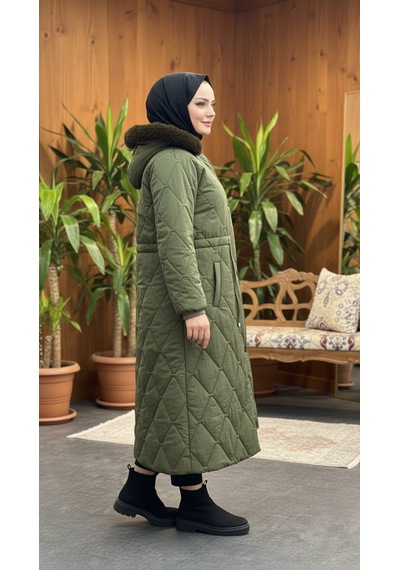 Eslemnur Belden Bağcıklı Şişme Mont 115cm Krinkıl Kumaş Yeşil