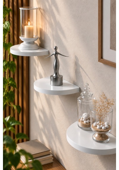 Sulorahome 3'lu Oval Duvar Rafı Beyaz 115 Cm