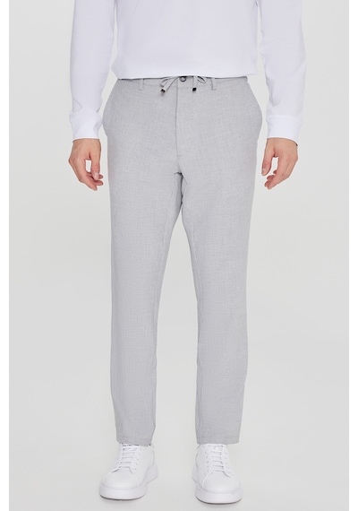 AC&Co / Altınyıldız Classics Erkek Grı Slim Fit Dar Kesim Beli Bağlamalı Yan Cep Armürlü Casual Pantolon Gri