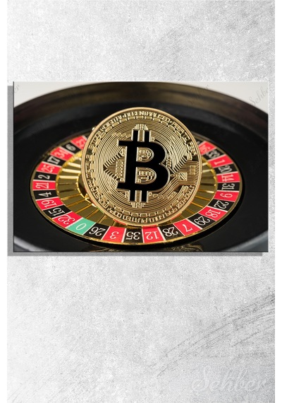 Kanvas Tablo Yatay Tekli Ev Kafe Ofis Rulet Çarkında Duran Altın Bitcoin Jetonu 2837