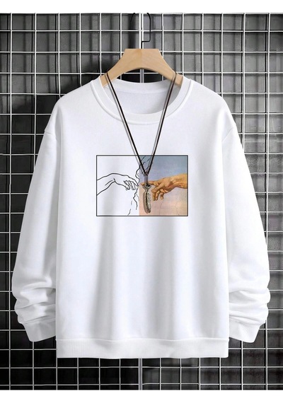 Startmore Adrift Manfinity Homme Hand Print Drop Shoulder Sweatshirt Beyaz Beyaz