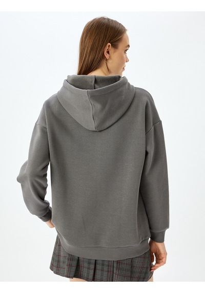 Koton Kolej Baskılı Kapüşonlu Uzun Kollu Sweatshirt Antrasit 5wal10842ık Antrasit