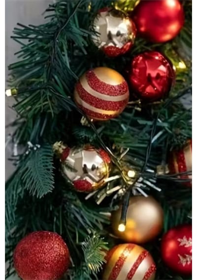 50 Adet 40mm Kırmızı Altın Beyaz Noel Ağacı Süs Topları Seti 9 Farklı Desen & Hafif Dayanıklı Yılb