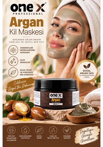 One X Argan Kil Maskesi 100 Ml Argan Yağlı Arındırıcı Yüz Maskesi Gözenek Ve Cilt Bakımı, Dengeleyici Kil Maskesi