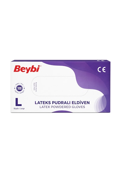 Beybi Lateks Pudralı Muayene Eldiveni L - Large -büyük 400 Lü Set