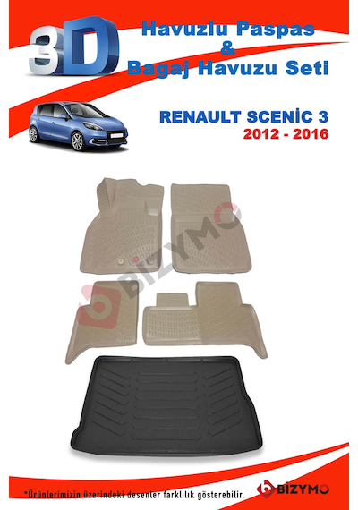 Renault Scenic 3 2012-2016 Bej Paspas Ve Bagaj Havuzu Seti Bej