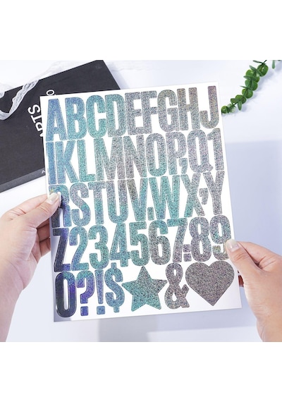 Simli Gümüş Harf Ve Rakam Sticker Seti Kendinden Yapışkanlı Alfabe Etiketleri 5 Cm Çok Renkli