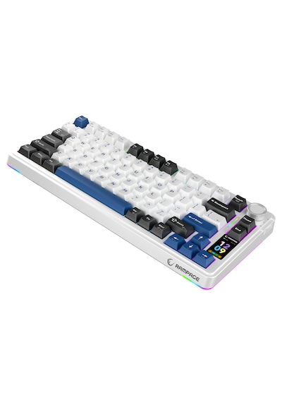 Rampage Quell Pro Ekranlı Beyaz Hot Swap 2.4g + Bt Wireless Rgb Gasket Oil Switch English Layout Pbt Mekanik Oyuncu Klavyesi