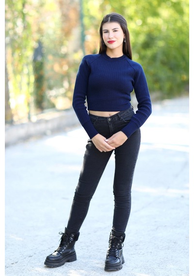Giysa Kadın Lacivert Fitilli Crop Triko Kazak Kısa Model Akrilik Kumaş Ribanalı - 3122 Lacivert Giysa Kadın Lacivert Fitilli Crop Triko Kazak Kısa Model Akrilik Kumaş Ribanalı - 3122 Lacivert