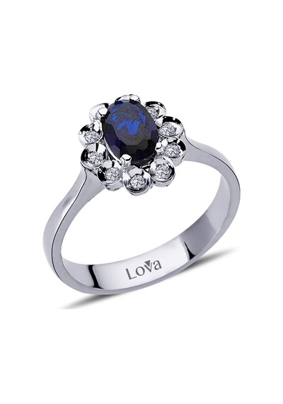 Lova Pırlantalı Oval Safir Anturaj Yüzük - 1070081