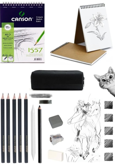 Canson A5 120 Gr 40 Yaprak Eskiz Defteri İdora Sketch Dereceli Kurşun Kalem 12 Parça Eskiz Set