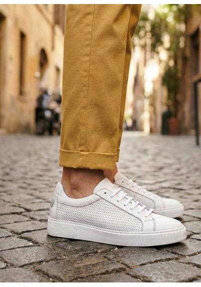 Shoetyle - Hakiki Deri Beyaz Renk Erkek Sneaker - 250-1300-1464 Beyaz