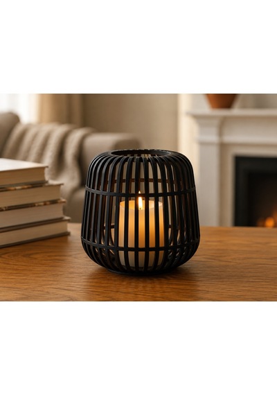 Bezos 3d Baskı Modern Kafes Tasarımlı Dekoratif Mumluk - Tealight Mumluk, Masaüstü Ev Ve Ofis Dekoru-siyah Rengaren