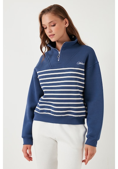 Lela Streç Oversize Fit Yarım Fermuarlı Dik Yaka Bayan Sweat 5865883 Indigo