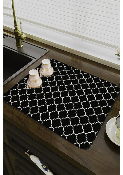 Siyah Fas Desen Microfiber Bulaşık Kurutma Matı Mm002