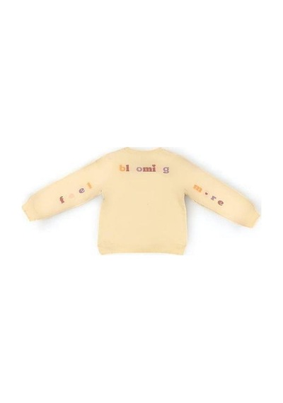 Kız Çocuk Çiçek Desenli Pamuklu Sweatshirt-14280 Bej