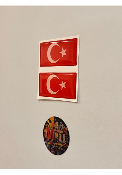 Türk Bayrağı Damla Sticker Etiket Direk Arması 3d Damla Silikon Arması Türk Bayrağı 2adet 5x2,5cm Beyaz - Kırmızı
