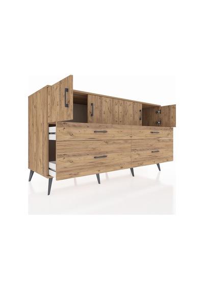 Kronos Konsol 2 Raflı 4 Çekmeceli 4 Kapaklı 176x59x99 Çam-çam Çam-çam