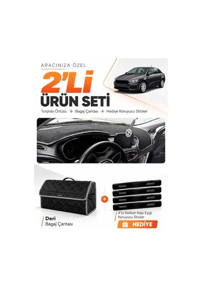 E-biz Fiat Egea Sedan 2019-2026 Tabletli Uyumlu Torpido Örtüsü + Deri Çanta - Siyah-gri - Fı012