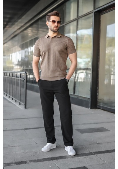 Madmext Açık Kahverengi Slim Fit Polo Yaka Triko Erkek Tişört E7472
