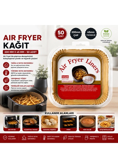 Lunaev Kare Airfryer Pişirme Kâğıdı 200 X 45 Mm
