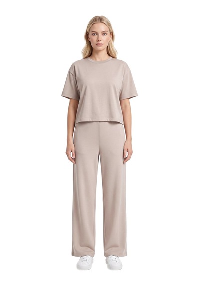 Cottonill Premium - Sway Collection Vizon Basic Yüksel Bel Modal Bol Paça Kadın Pantolon