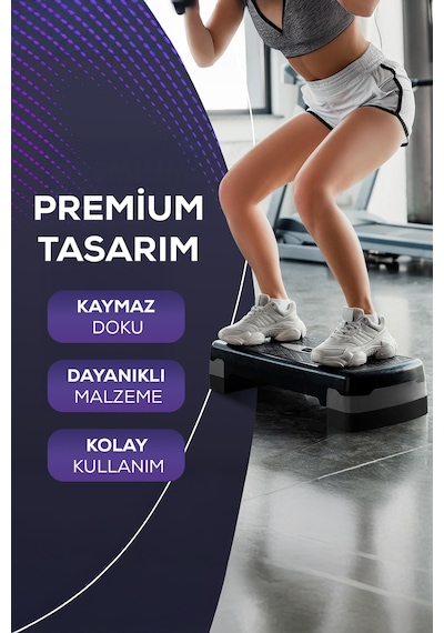 Çok Amaçlı Step Tahtası Kaymaz Yüzeyli Fitness Egzersiz Aleti Yükseltme Aparatlı Siyah