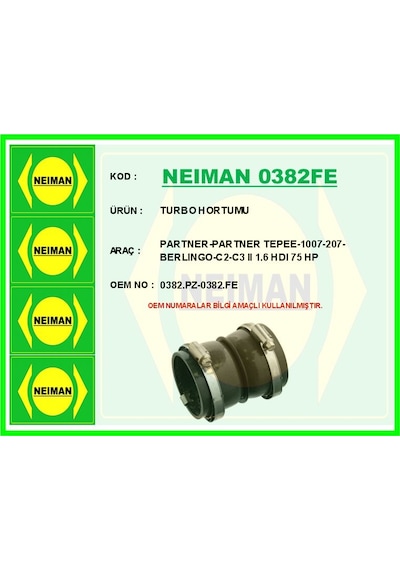 Bescher Turbo Hortumu Partner-partner Tepee-1007-207-berlingo-c2-c3 2 1.6 Hdi 75 Hp Neıman 0382fe 0382.pz-0382.fe