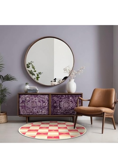 Fatan Kadife Kaymaz Pamuk Tabanlı Yıkanabilir Antibakteriyel Yuvarlak Salon Halısı 140x140 Diğer