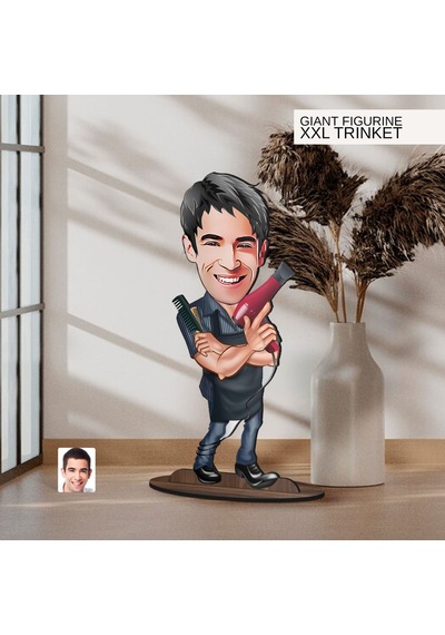 Bk Gift Kişiye Özel Kuaför Karikatürlü Büyük Boy Ahşap Biblo-1 Arkadaşa Hediye , Sevgiliye Hediye, Kişiye Özel Biblolar