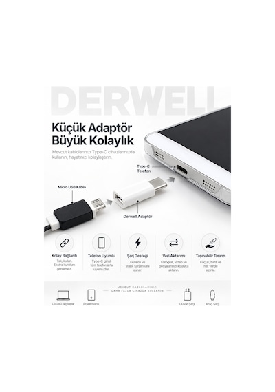 Micro Usb To Type-c Dönüştürücü Adaptör - Eski Android Kablolarını Yeni Nesil Type-c Girişli Telefon Ve Tabletler İçin Şarj Ve Veri Aktarım Aparatına Çevirici