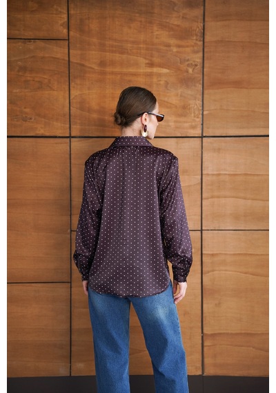 Verymoda Puantiyeli Saten Gömlek - F2076 Kahve