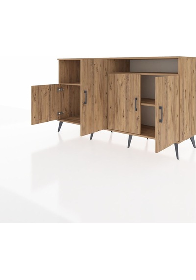 Kronos Konsol 5 Raflı 4 Kapaklı 176x59x99 Çam-çam Çam-çam