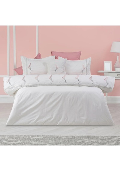 Snowdrop Nakışlı 7 Parça Çift Kişilik Nevresim Takımı Pudra-canlı Beyaz