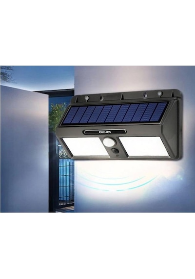 Philips BWS010 10W Solar Güneş Enerjili Duvar Aplik Beyaz Işık - Dış Mekan Sensörlü Aydınlatması Siyah