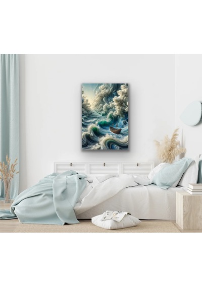 Okyanustaki Yalnız Gemi Kanvas Tablo 70x100cm Çok Renkli