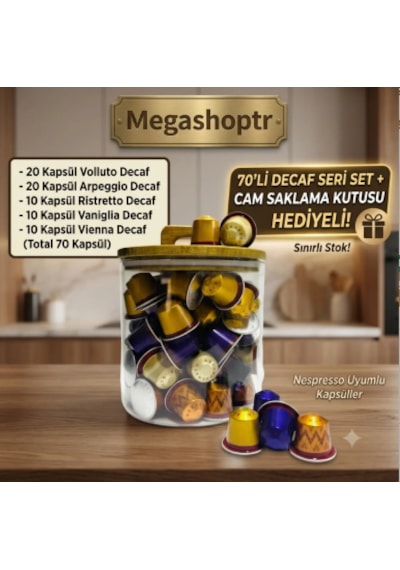 Nespresso Kapsül Kahve Decaf Serisi 70 Li Cam Saklama Kutu Hediyeli