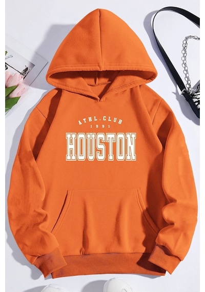 Uyguntarz Unisex Houston Baskılı Sweatshirt Turuncu
