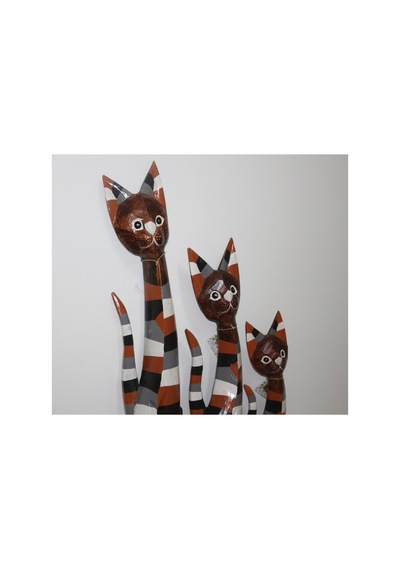 Ahşap Otantik 3 Lü Çizgili Kedi 100cm Albızıa Wood 100 80 60 Dekoratif Ahşap Kedi