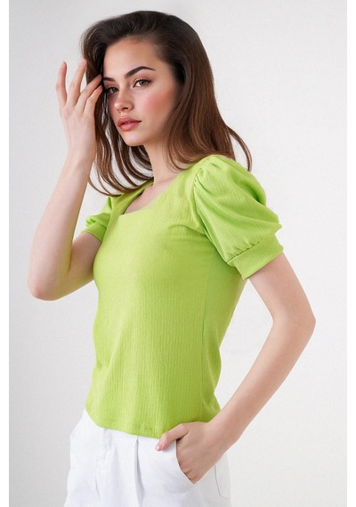 Hiccup Bdart Slim Fit Kare Yaka Bluz Yeşil